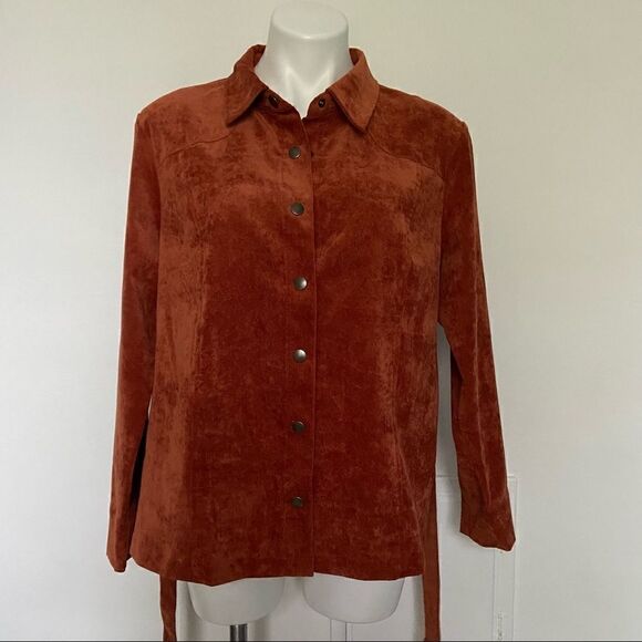 Corduroy Burt Orange Rust Belted Button Down - Picture 8 of 15